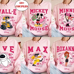 Disney Mickey en Minnie Love Hearts Valentine-shirt, Stitch & Angel Valentine-shirts, Max Roxanne-T-shirts voor koppels, bijpassende T-shirts voor Disney-koppels afbeelding 1