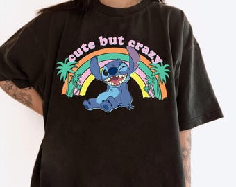 Camiseta Disney Lilo y Stitch Cute But Crazy Stitch, Camiseta a juego para la familia de Disneyland, Camiseta de Magic Kingdom, Parque temático WDW Epcot