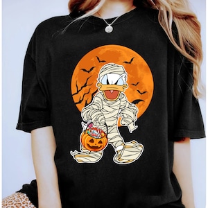 Disney Donald Duck mummie en pompoenlantaarn Halloween-shirt, mummie Donald Tee, Disneyland Halloween bijpassende shirts, Mickey&#39;s Not So Scary