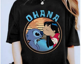 Maglietta Disney Stitch, T-shirt Lilo & Stitch Ohana con ritratto, Maglietta coordinata per la famiglia Disneyland, Maglietta Magic Kingdom, Parco a tema WDW Epcot