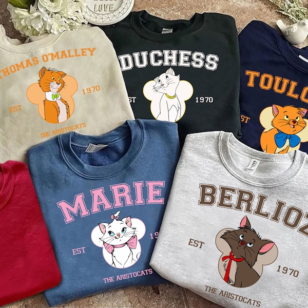 Retro Disney The Aristocats Est 1970 Marie Duchess Berlioz Toulouse Cat Shirt, Disneyland Trip Gift, Matching Family Shirts, Magic Kingdom