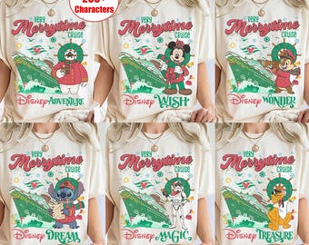 Retro Disney Very Merrytime Cruise-T-shirt alle personages kerstshirt, cruise kerstshirt, Mickey & Friends Stitch Chip Dale Baymax Xmas