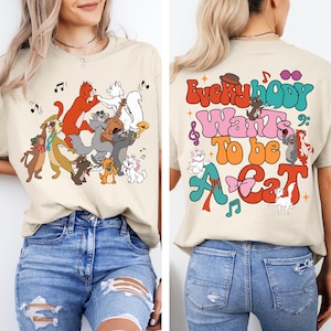 2-sided Disney The Aristocats Everybody Wants To Be A Cat Shirt, Thomas O’Malley and The Alley Cats Music Shirt, Marie Toulouse Berlioz Tee