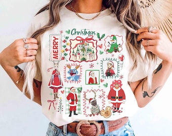Koszulka świąteczna Retro Frozen, Elsa, Anna, Kristoff, Olaf, Sven, Koszulka świąteczna, Księżniczki Disneya, Koszulka imprezowa Very Merry Christmas