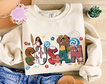 Personalized Moana Characters Shirt, Personalized Maui Moana Hei Hei Pua Shirt, Disney Birthday Boy Girl Gifts, Disney Family Trip Matching