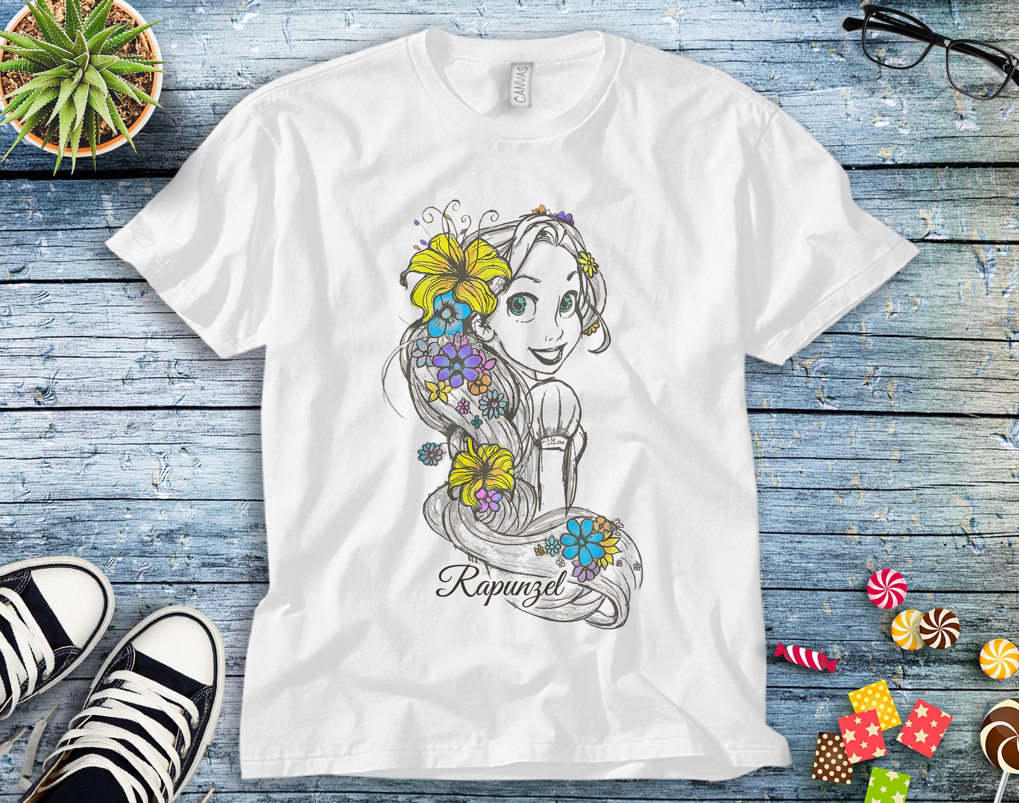Disney Rapunzel Prinzessin Tangled Rapunzel Floral Sketch Portrait T-Shirt Disney Rapunzel Prinzessin Tangled Rapunzel Floral Sketch Portrait T-Shirt