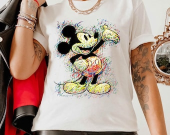 Musse Pigg Färgglad Skiss Disney Musse Pigg Och Vänner Disneyland Familjematchningströja, Magic Kingdom T-shirt, WDW Epcot Theme Park T-shirt