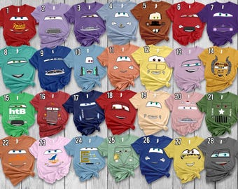 Camiseta de disfraz de Halloween de Disney Cars, camiseta con el contorno de la cara de Lightning McQueen y Tow Mater, Mickey no da tanto miedo, camisetas a juego de Disney para Halloween