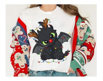 Cute Toothless Christmas Lights Shirt, How To Train Your Dragon Night Fury Xmas Lights Shirt, Disneyland Christmas Family Matching Shirt