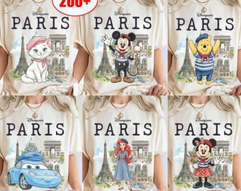 Disney All Characters Disneyland Paris Comfort Color T-shirt, Mickey & Friends Princess Paris Tee, Chip N Dale Stitch Pooh Disneyland Tee