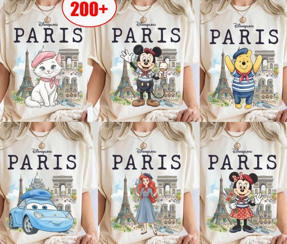 Disney All Characters Disneyland Paris Comfort Color T-shirt, Mickey & Friends Princess Paris Tee, Chip N Dale Stitch Pooh Disneyland Tee