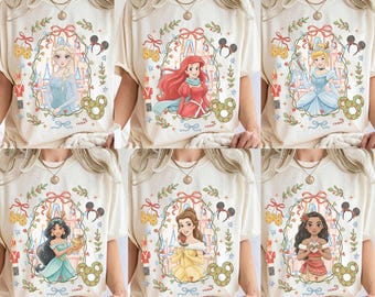 Disney prinses kerstshirt, Magic Kingdom Magical Castle kerstshirt, Assepoester Belle Ariel, Jasmine, prinses verjaardagscadeautjes