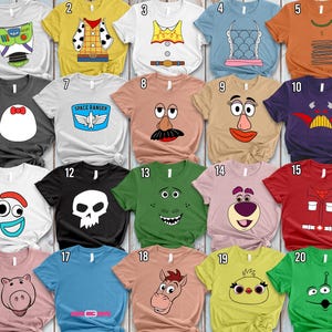Disney Toy Story Group Big Face Costume Shirts, Buzz Woody Jessie Bo Peep Sid Skull Halloween Tee, Disney Halloween Cosplay Matching Shirts