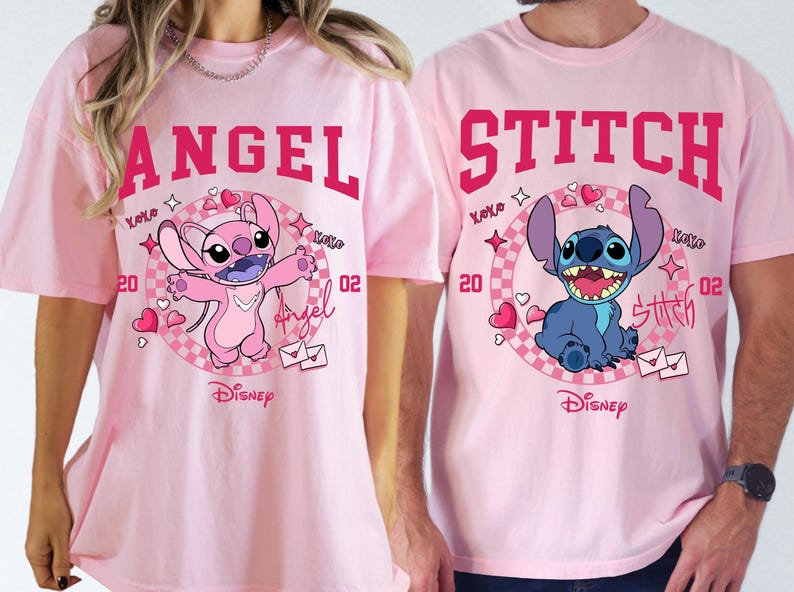 Disney Mickey en Minnie Love Hearts Valentine-shirt, Stitch & Angel Valentine-shirts, Max Roxanne-T-shirts voor koppels, bijpassende T-shirts voor Disney-koppels afbeelding 3