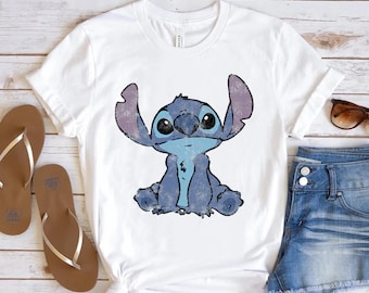 Maglietta Disney Lilo & Stitch con divertente ritratto di Stitch, maglietta coordinata per la famiglia Disneyland, maglietta Magic Kingdom, parco a tema WDW Epcot