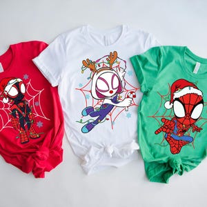 Marvel Spidey and His Amazing Friends Christmas Lights Shirt, Spiderman Gwen Miles Morales Christmas Shirt, Marvel Xmas Family Matching Tee image 1