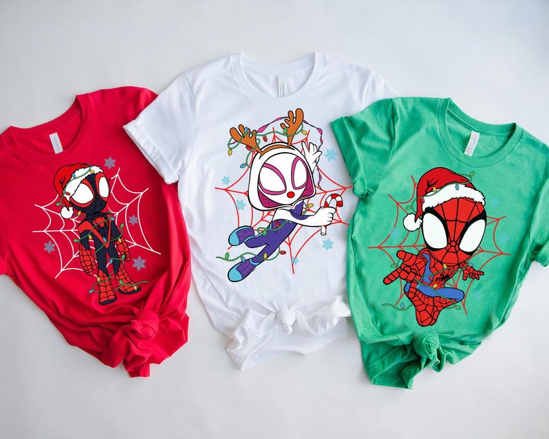 Marvel Spidey and His Amazing Friends Christmas Lights Shirt, Spiderman Gwen Miles Morales Christmas Shirt, Marvel Xmas Family Matching Tee image 1
