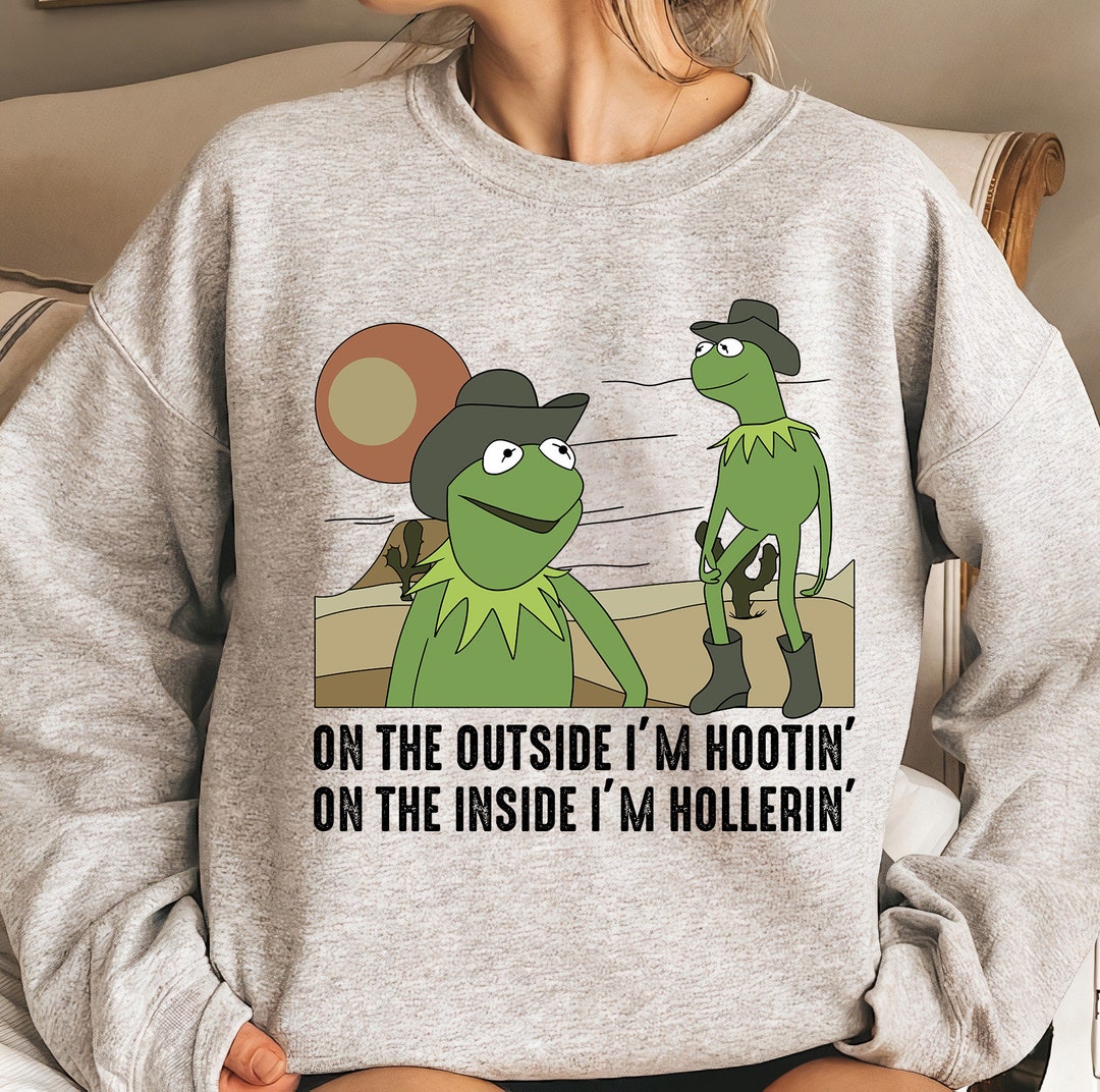 Funny Meme Kermit the Frog Cowboy Shirt, on the Outside I'm Hootin' on ...