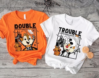 Disney Chip N Dale Double Trouble Halloween Shirt, Disney Funny Halloween Couple Costume Shirt, Disney Halloween Group Matching Tee