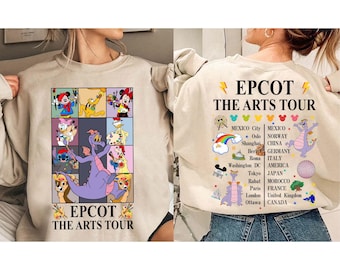 2-sided Mickey & Friends Figment Epcot The Arts Tour Shirt, Disney International Festival of the Arts Shirt, Figment Epcot Center Artist Tee