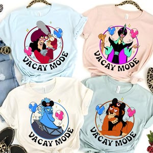 Camiseta retro de los 90 con villanos de Disney, los malos llevan orejas de Mickey y globos, modo vacaciones. Camiseta del Capitán Garfio, Scar, Hades, Jafar, Gastón, camisetas de Disneyland. imagen 1