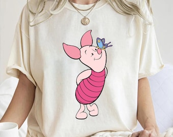 Disney Winnie The Pooh Cute Piglet with Butterfly T-shirt, Piglet Portrait Tee, Disneyland Vacation Trip, Disney Family Matching Shirts