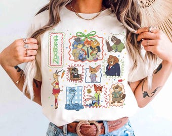 Camiseta con personajes de Zootopia 2 de Disney, de Coquette Bow, Judy Hopps, Nick Wilde, Gary De'Snake, Zootrópolis, viaje familiar a Disneyland 2026