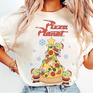Women's Pizza Planet Letter Print T-Shirt - Short Sleeve, Loose Fit Tee (Toy Story Inspired)