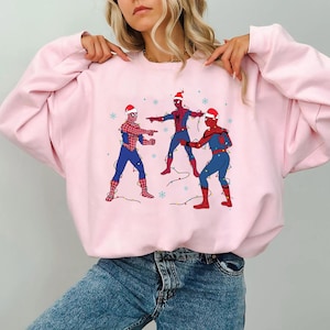 Marvel Avengers grappige meme-kerstshirt, drie Spiderman memeshirt, bijpassende shirt Spiderman familie, Marvel Party kerst familieshirt afbeelding 3