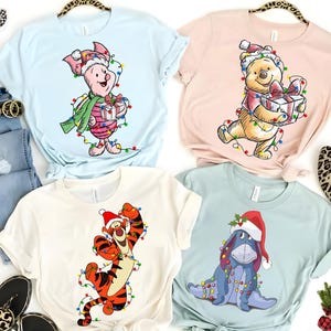 Disney Winnie The Pooh Christmas Lights Shirt,Santa Pooh Tigger Eeyore Piglet Christmas Vibes Sweatshirt,Disneyland Christmas Matching Shirt