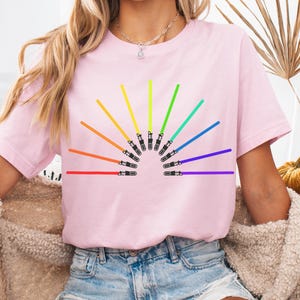 Star Wars Rainbow Lightsabers T-Shirt, Star Wars Disneyland Family Matching Shirt, Magic Kingdom, WDW Epcot Theme Park Shirt image 4