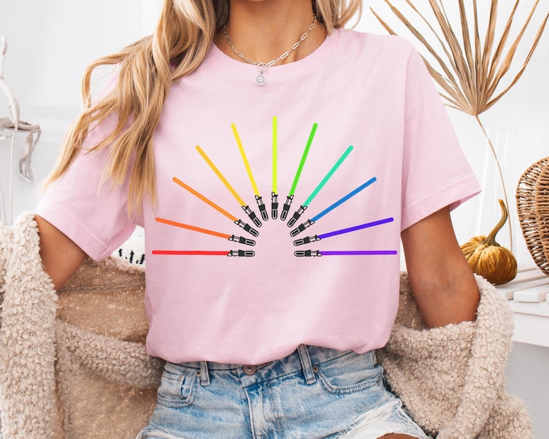 Star Wars Rainbow Lightsabers T-Shirt, Star Wars Disneyland Family Matching Shirt, Magic Kingdom, WDW Epcot Theme Park Shirt image 4