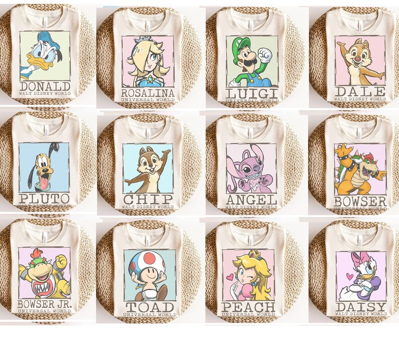 Camiseta de dibujos animados con todos los personajes de Walt Disney World, camiseta de dibujos animados de Mickey y sus amigos de Toy Story, princesa, Chip y Dale, camiseta con boceto de Disney imagen 2