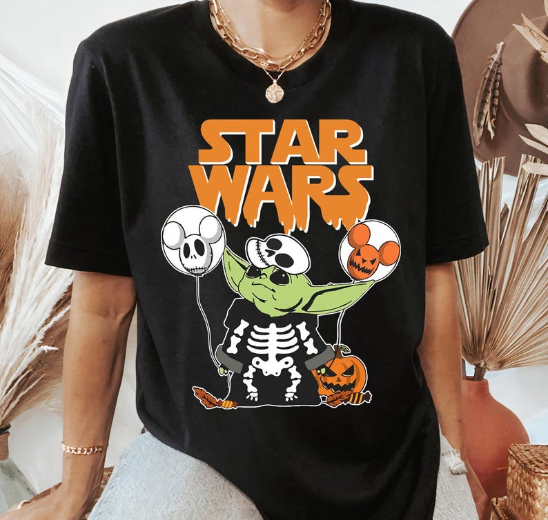 Camiseta de Halloween de Yoda de Star Wars con globos espeluznantes, Camiseta de Halloween de Yoda, Camisetas familiares a juego para la fiesta de Halloween de WDW Disneyland imagen 2