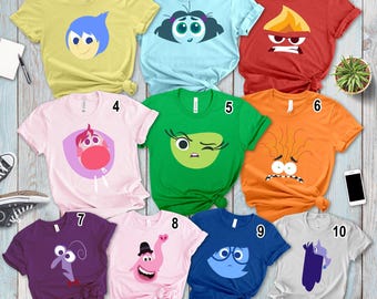 Maglietta con la faccia grande dei personaggi di Inside Out 2 della Disney Pixar per Halloween, magliette abbinate per cosplay di gruppo di Inside Out, ansia, imbarazzo, invidia