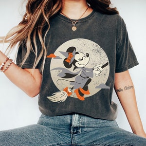 Disney Minnie Mouse Flying Witch Costume Halloween T-Shirt, Mickey and Friends Shirt, Disneyland Halloween Party Matching Family Shirts