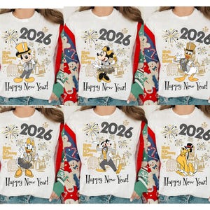 Disney Mickey & Friends Happy New Year Fireworks 2026 Tee, Disney Happy New Year 2026 Party Gift, Disney Mickey New Year&#39;s Eve Party 2026