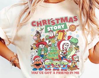 Camiseta vintage de Disney Toy Story Christmas Story, Woody Buzz Lightyear Jessie Aliens You've Got A Friend In Me, camiseta a juego de Disneyland
