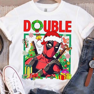 Marvel Wolverine And Deadpool Double Trouble Christmas Shirt, Marvel Christmas Costume Shirt, Disneyland Family Christmas Matching Shirt image 2