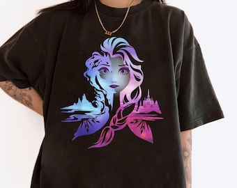 Disney Elsa Frozen 2 Two Tone Gradient Portrait Graphic Shirt, Disneyland Family Matching Shirt, Magic Kingdom Tee, WDW Epcot Theme Park