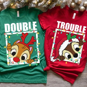 Disney Santa Chip And Dale Christmas Lights Shirt, Double Trouble Christmas Couple Shirt, Rescue Ranger, Disney Xmas Family Matching Shirt