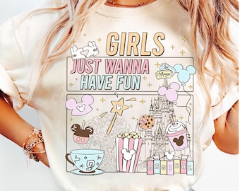 Retro 90s Disneyland Castle Girls Just Wanna Have Fun Trip T-shirt, Minnie and Daisy Girls Couples Girl Trip Tee, Disney Girls Trip T-shirt