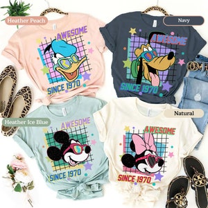 Retro jaren 90 Mickey and Friends Awesome sinds 1970 Shirt, Mickey, Minnie, Donald, Pluto, Disneyland Walt Disney&#39;s Fantasia-shirt, Disneyland T-shirt