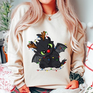 Cute Toothless Christmas Lights Shirt, How To Train Your Dragon Xmas Shirt, Disneyland Christmas Family Matching Shirt, Xmas Party Gift