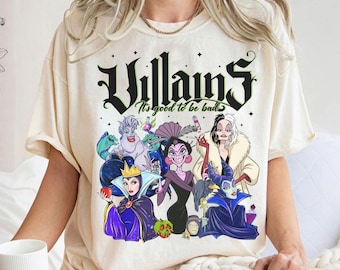 Maglietta vintage Disney Villains "È bello essere cattivi" per Halloween, Malefica, Ursula, Regina Cattiva, Crudelia De Mon, Maglietta coordinata per viaggi tra ragazze