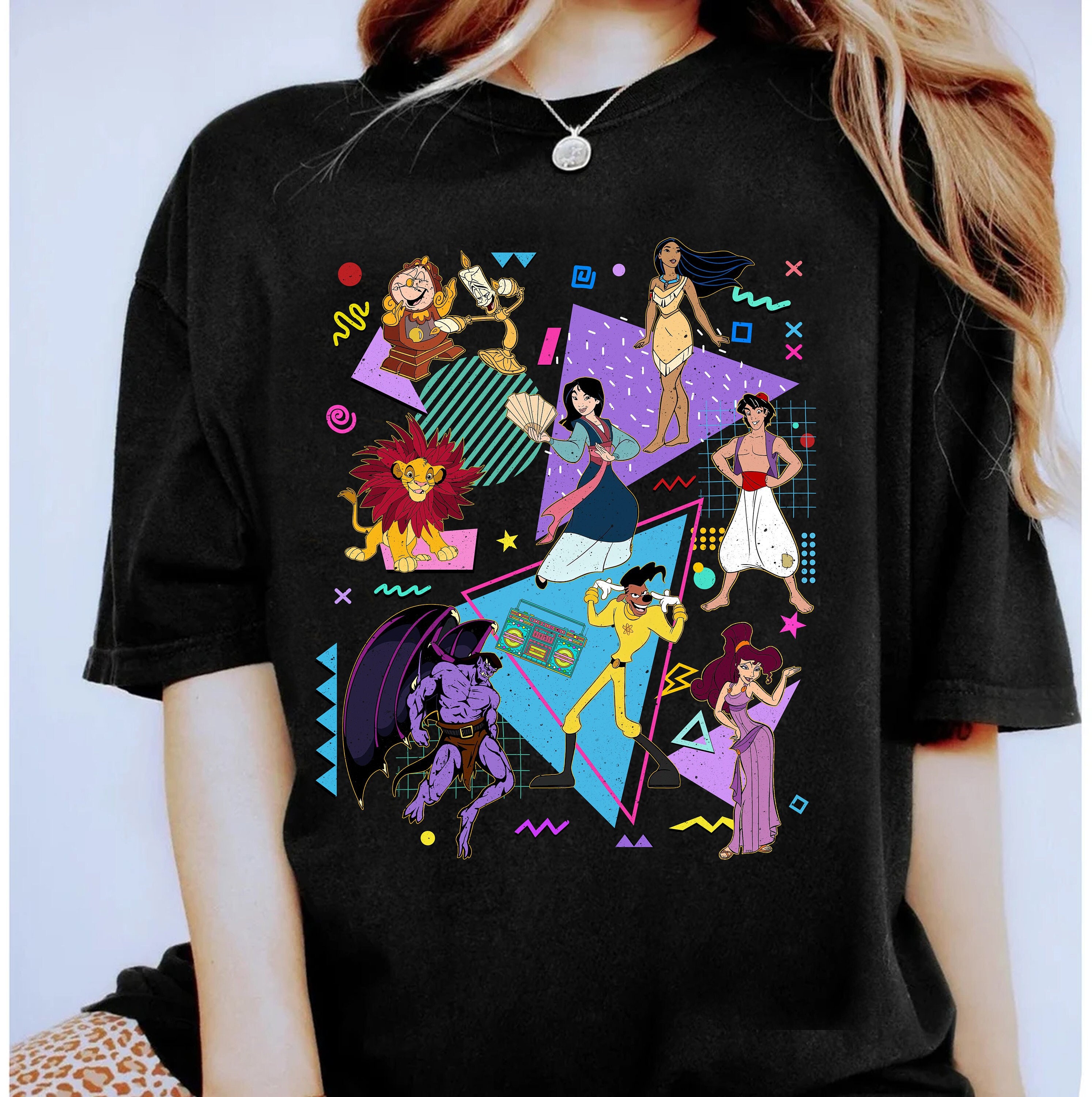 Retro 90s Disney Characters Shirt, Powerline Aladdin Megara Mulan