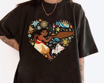 Disney Princess Moana Hei Hei Pua Collage Heart T-Shirt, Disneyland Family Matching Shirt, Magic Kingdom, WDW Epcot Theme Park