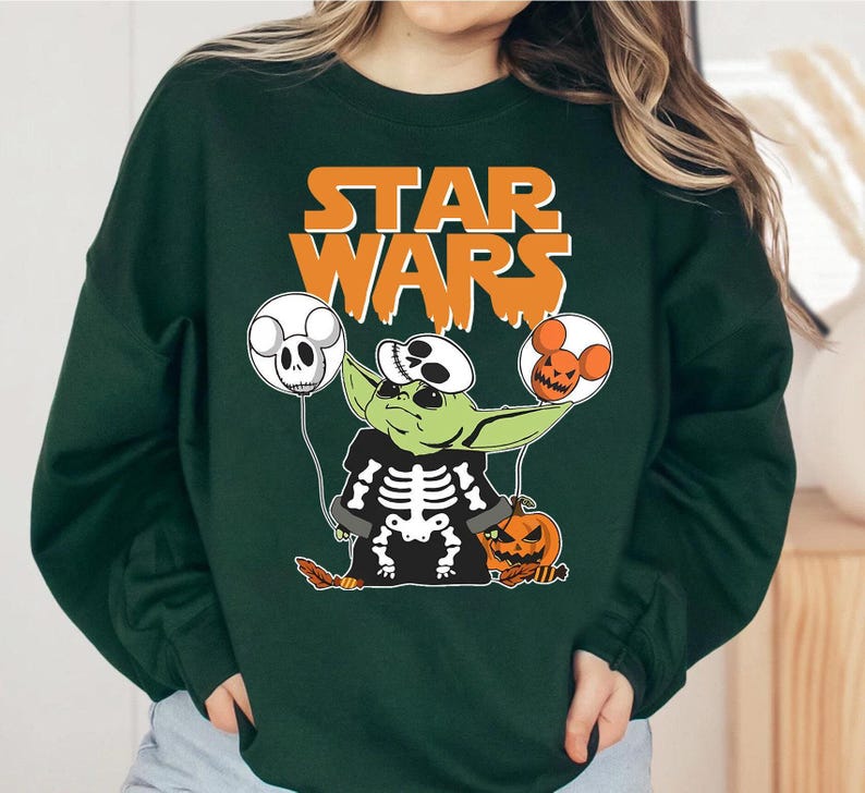 Camiseta de Halloween de Yoda de Star Wars con globos espeluznantes, Camiseta de Halloween de Yoda, Camisetas familiares a juego para la fiesta de Halloween de WDW Disneyland imagen 3