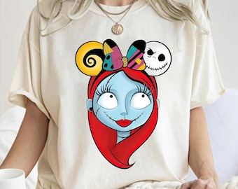 Camiseta con retrato de Sally y lazo para el pelo de Jack de Pesadilla antes de Navidad de Disney, camiseta de Halloween de Jack Skellington, camiseta familiar de Halloween de Disneyland