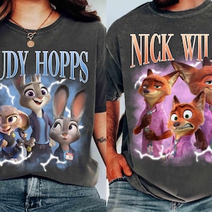 Disney Zootopia 2 Characters Bootleg Vintage Shirt, Judy Hopps Nick Wilde Gary De'Snake Nibbles Flash Chief Bogo Tee, Zootropolis Family image 1
